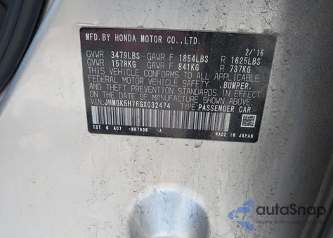 2016 Honda Fit Ex z USA, uszkodzony, nr VIN JHMGK5H76GX032474